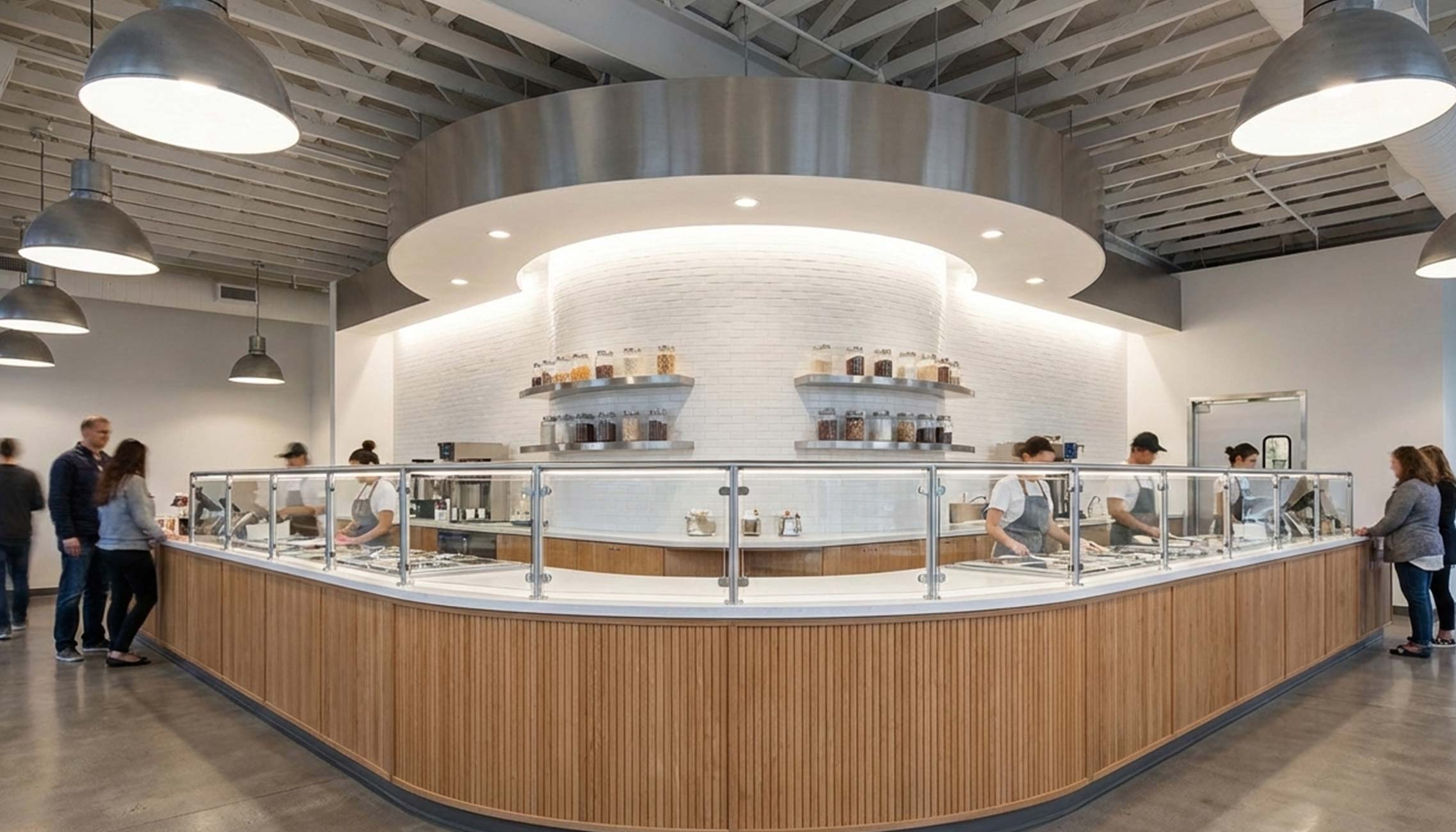 Custom Millwork for Restaurants Custom wood fixtures and service counter millwork in a fast-casual restaurant